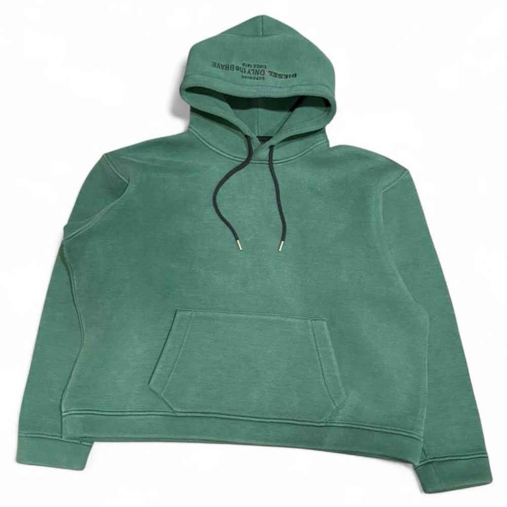 Y2K Diesel Hood Print Embroidered Boxy Cropped Hoodie